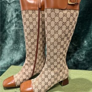 Gucci Ellis GG-Monogram Canvas Knee-High Boots